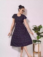 Alpine Petal Sleeve Floral Print Maxi Dress Fit with Back Tie - Mangai Nighties