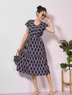 Alpine Petal Sleeve Floral Print Maxi Dress Fit With Side Pocket - Mangai Nighties