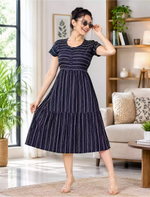 Alpine Petal Sleeve Floral Print Maxi Dress Fit - Mangai Nighties
