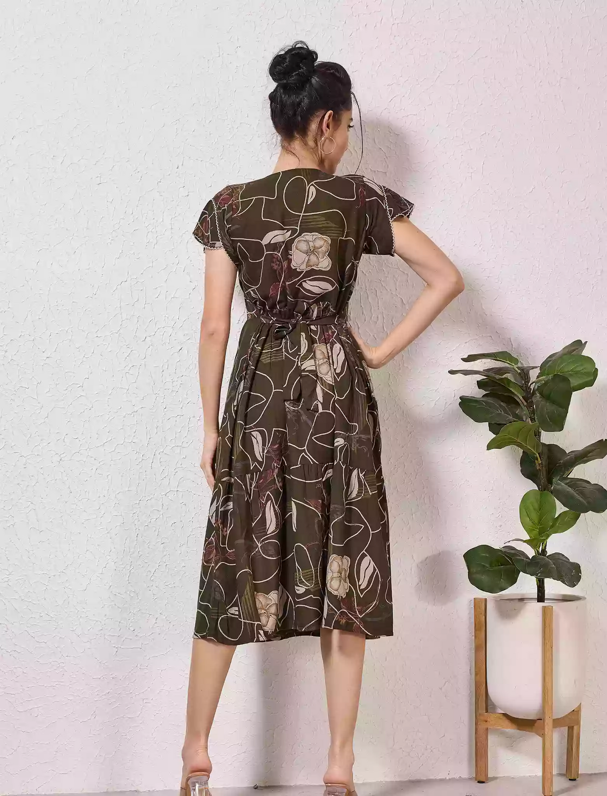 Alpine Petal Sleeve Printed Maxi Dress with Side Pocket - Mangai Nighties