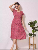 Alpine Geometric Print Maxi Dress Petal Sleeve for Mangai Nighties