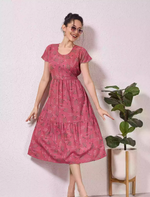 Alpine Geometric Print Maxi Dress Petal Sleeve for Mangai Nighties