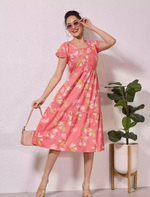 Alpine Petal Sleeve Floral Printed Maxi Dress Side Pocket - Mangai Nighties