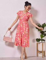Alpine Petal Sleeve Floral Printed Maxi Dress Side Pocket - Mangai Nighties