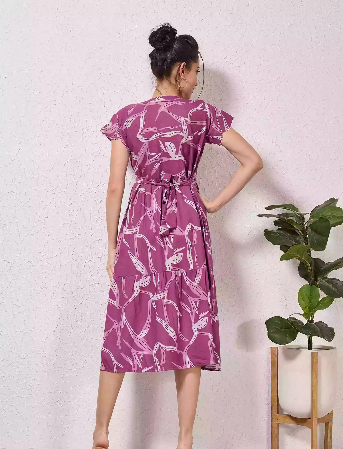 Alpine Petal Sleeve Floral Print Maxi Dress Fit - Mangai Nighties