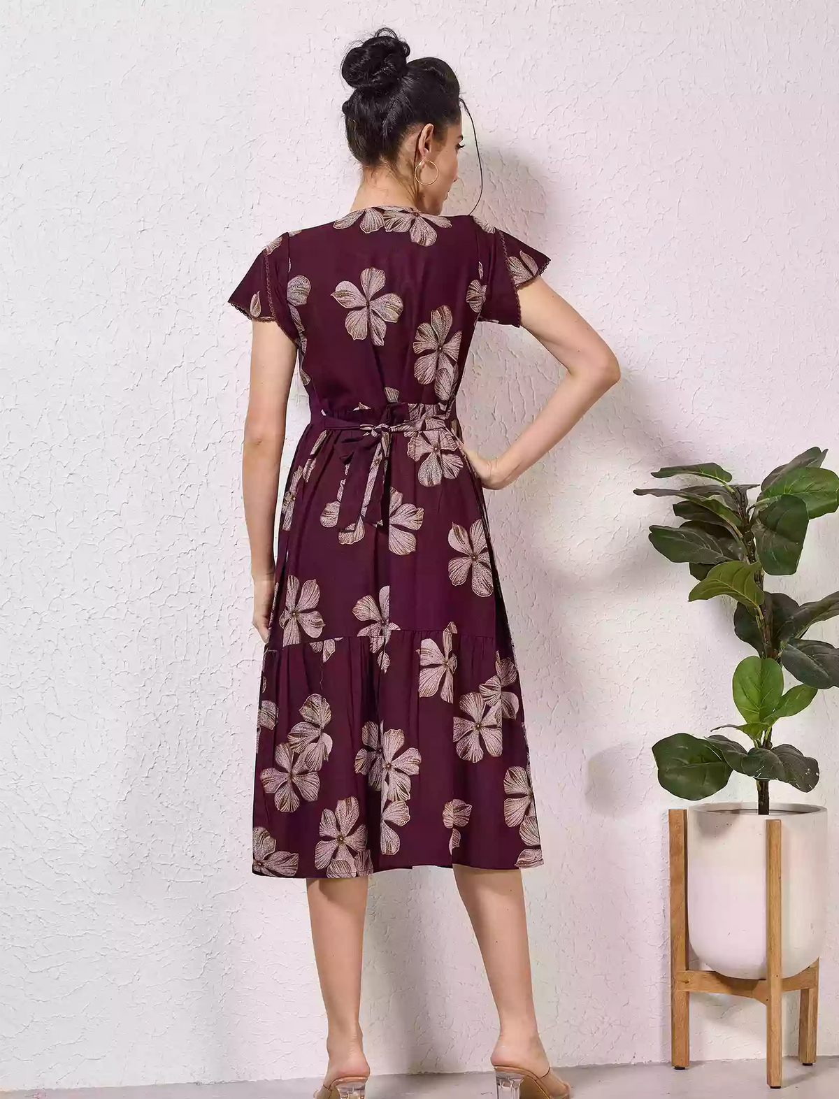 Alpine Petal Sleeve Printed Maxi Dress Elegance! - Mangai Nighties