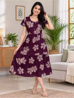 Alpine Petal Sleeve Printed Maxi Dress Elegance! - Mangai Nighties