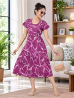 Alpine Petal Sleeve Floral Print Maxi Dress Fit - Mangai Nighties
