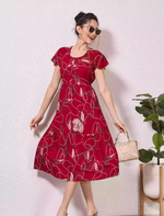 Alpine Petal Sleeve Printed Maxi Dress with Side Pocket - Mangai Nighties