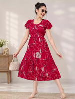 Alpine Petal Sleeve Printed Maxi Dress with Side Pocket - Mangai Nighties