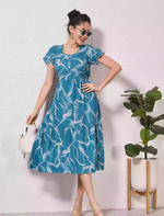 Alpine Petal Sleeve Floral Print Maxi Dress Fit - Mangai Nighties