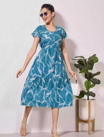 Alpine Petal Sleeve Floral Print Maxi Dress Fit - Mangai Nighties