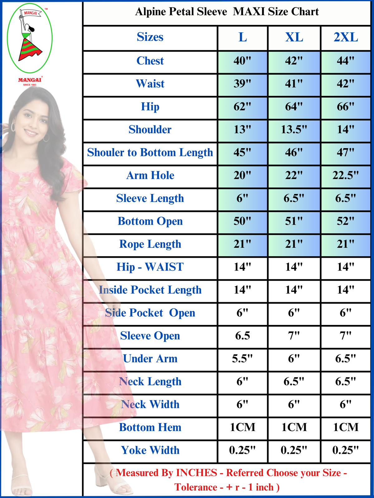 Alpine Petal Sleeve Maxi Round Neck with Back Tie - Mangai Nighties