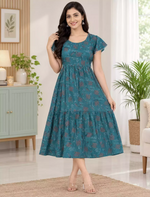 Alpine Geometric Print Maxi Dress Petal Sleeve for Mangai Nighties