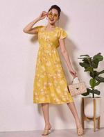Alpine Petal Sleeve Floral Printed Maxi Dress Side Pocket - Mangai Nighties
