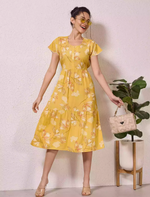 Alpine Petal Sleeve Floral Printed Maxi Dress Side Pocket - Mangai Nighties