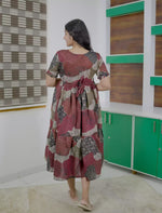Ethnic Abstract Motif Print Rayon Berlin Maxi Frock with Scallop Sleeves Mangai Nighties