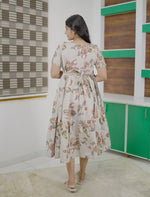 Abstract Floral Printed Berlin Maxi Frock with Back Tie Rope - Mangai Nighties