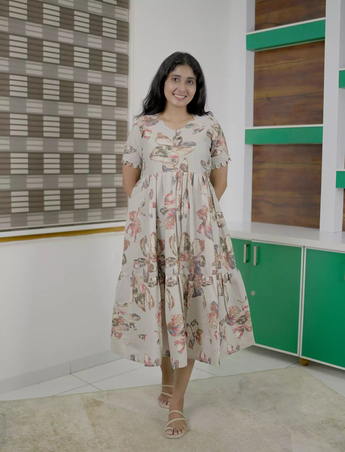 Abstract Floral Printed Berlin Maxi Frock with Back Tie Rope - Mangai Nighties