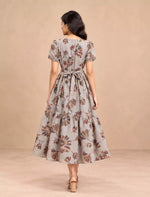 Botanical Print Rayon Berlin Maxi Frock with Scallop Sleeves Mangai Nighties