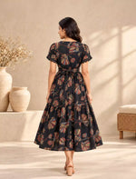 Botanical Print Rayon Berlin Maxi Frock with Scallop Sleeves Mangai Nighties
