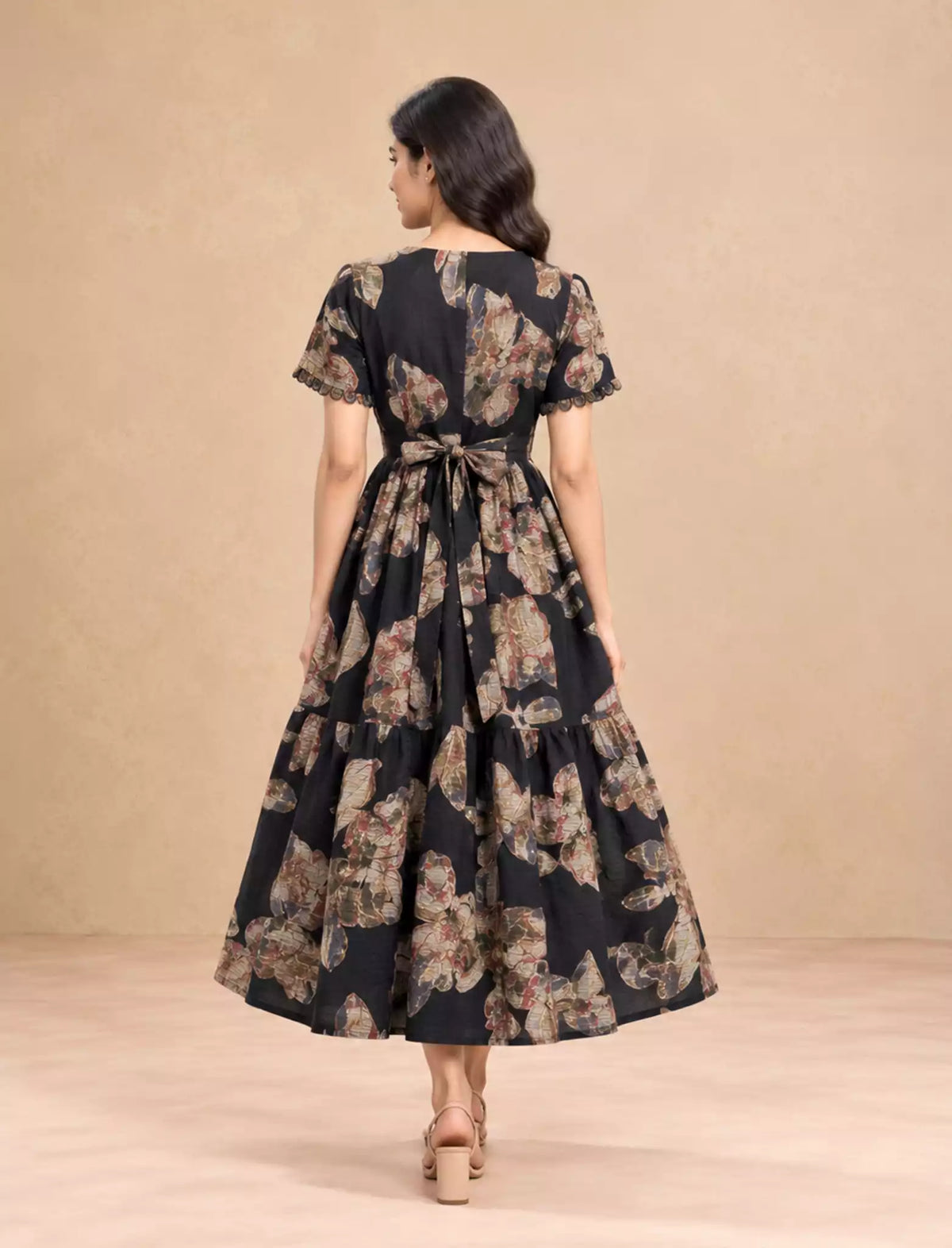 Abstract Floral Printed Berlin Maxi Frock with Back Tie Rope - Mangai Nighties