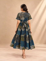 Ethnic Abstract Motif Print Rayon Berlin Maxi Frock with Scallop Sleeves Mangai Nighties