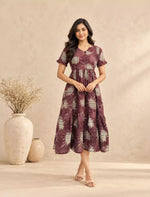 Abstract Print Festive Wear Rayon Berlin Maxi Frock with Scallop Sleeve Mangai Nighties