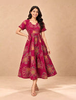 Bold Line-Art Floral Print Rayon Berlin Maxi Frock with Back Tie Rope Mangai Nighties