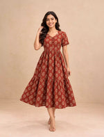 Festive Wear Ethnic PrintRayon Berlin Maxi Frock with Scallop Sleeve- Mangai Nighties
