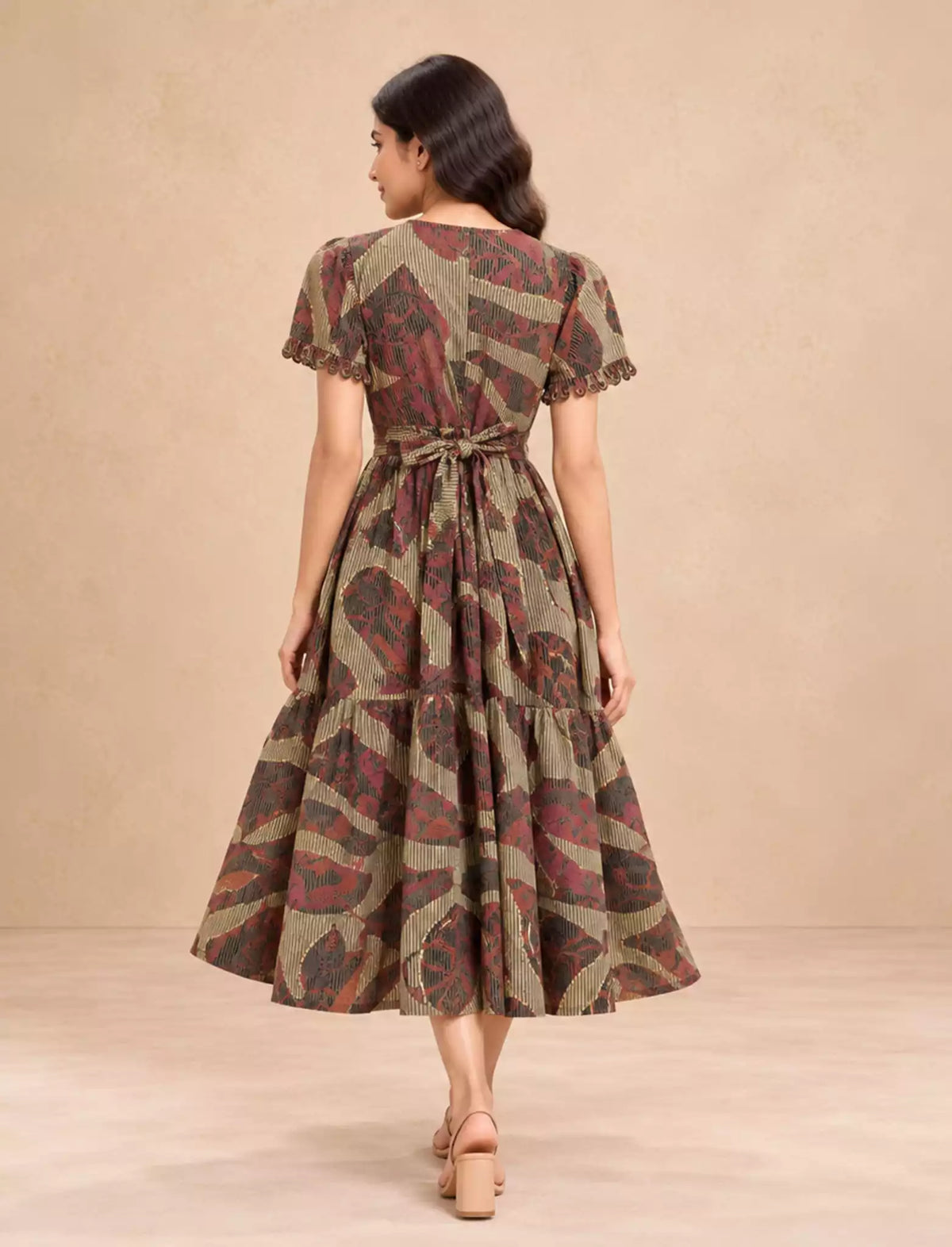 Festive Wear Abstract Printed Rayon Berlin Maxi Frock with Back Tie - Mangai Nighties