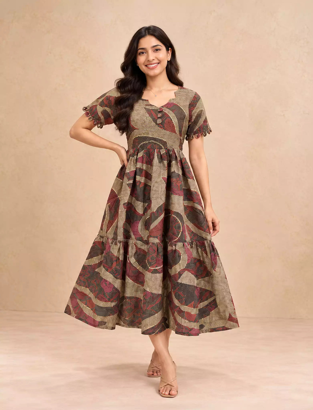 Festive Wear Abstract Printed Rayon Berlin Maxi Frock with Back Tie - Mangai Nighties