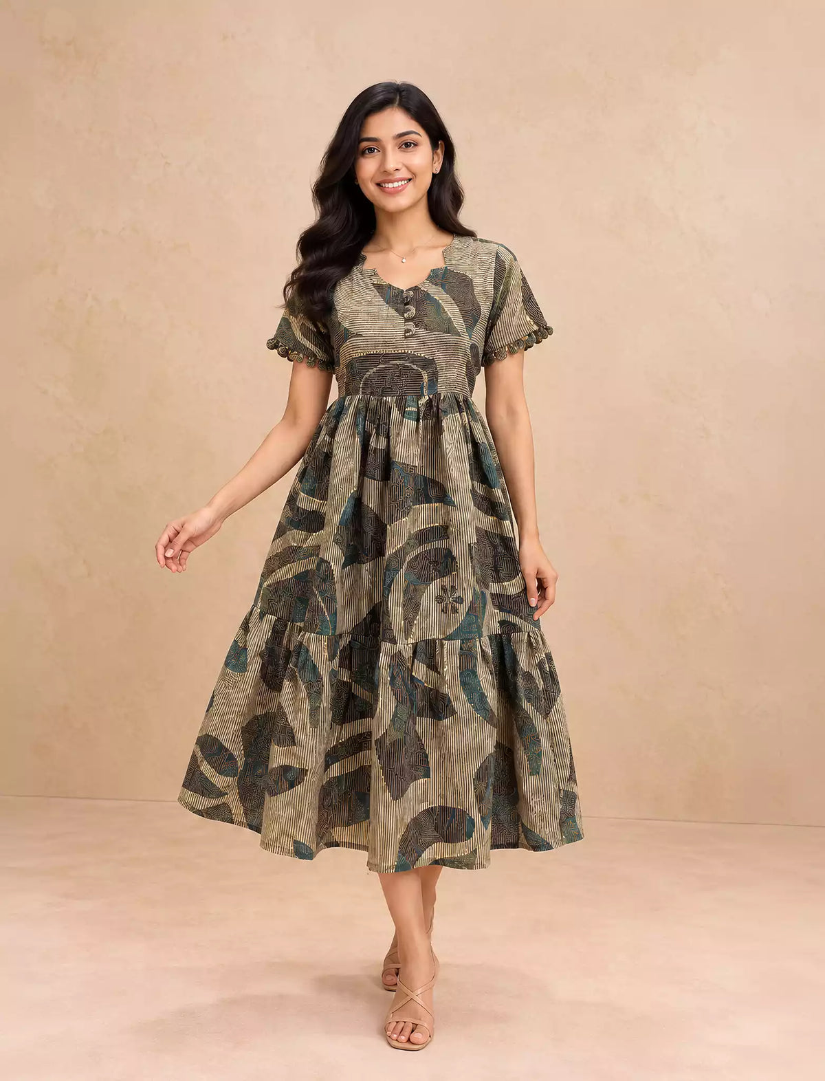 Festive Wear Abstract Printed Rayon Berlin Maxi Frock with Back Tie - Mangai Nighties