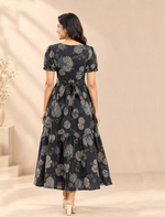 Festive Wear Floral Print Rayon Berlin Maxi Frock with Scallop Sleeve - Mangai Nighties