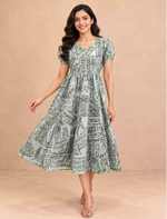 Geometric Print Rayon Berlin Maxi Frock with Back Tie Rope - Mangai Nighties
