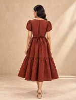 Bandhani Printed Maroon Flared Rayon Maxi Frock with Puff Sleeve - Mangai Nighties