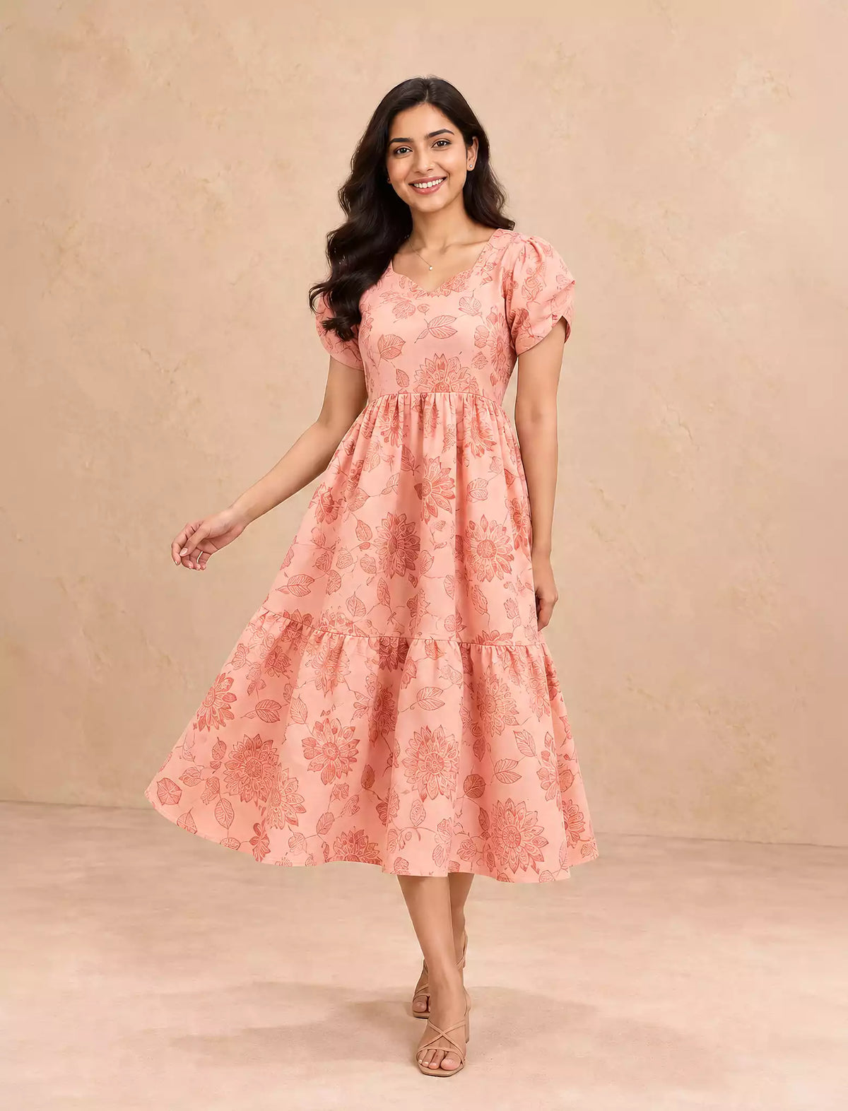 Festival Wear Floral Rayon Berlin Maxi Frock With Back Tie - Mangai Nighties