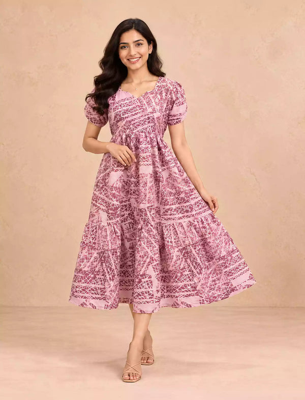 Geometric Print Rayon Berlin Maxi Frock with Back Tie Rope - Mangai Nighties