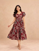 Floral Print Rayon Berlin Maxi Frock with Back Tie - Mangai Nighties