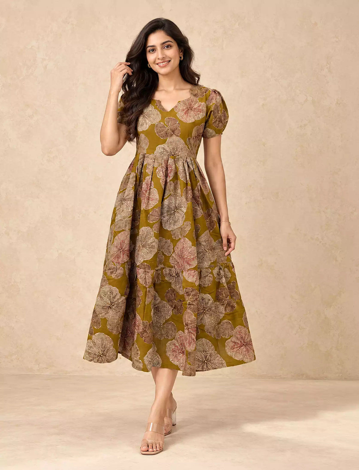 Floral Print Rayon Berlin Maxi Frock with Back Tie - Mangai Nighties