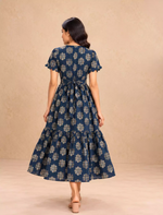 Festive Wear Ethnic PrintRayon Berlin Maxi Frock with Scallop Sleeve- Mangai Nighties