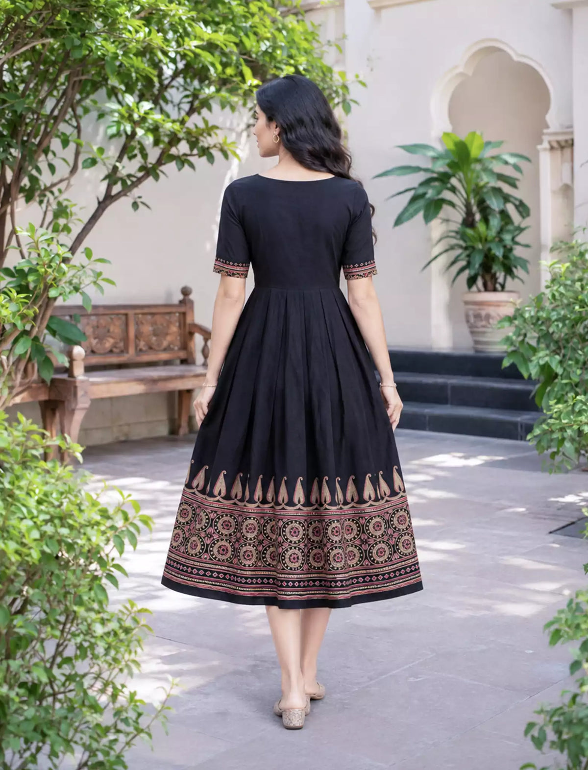 Paisley Floral Print Festival Arrival Border Rayon Maxi Frock | Mangai Nighties
