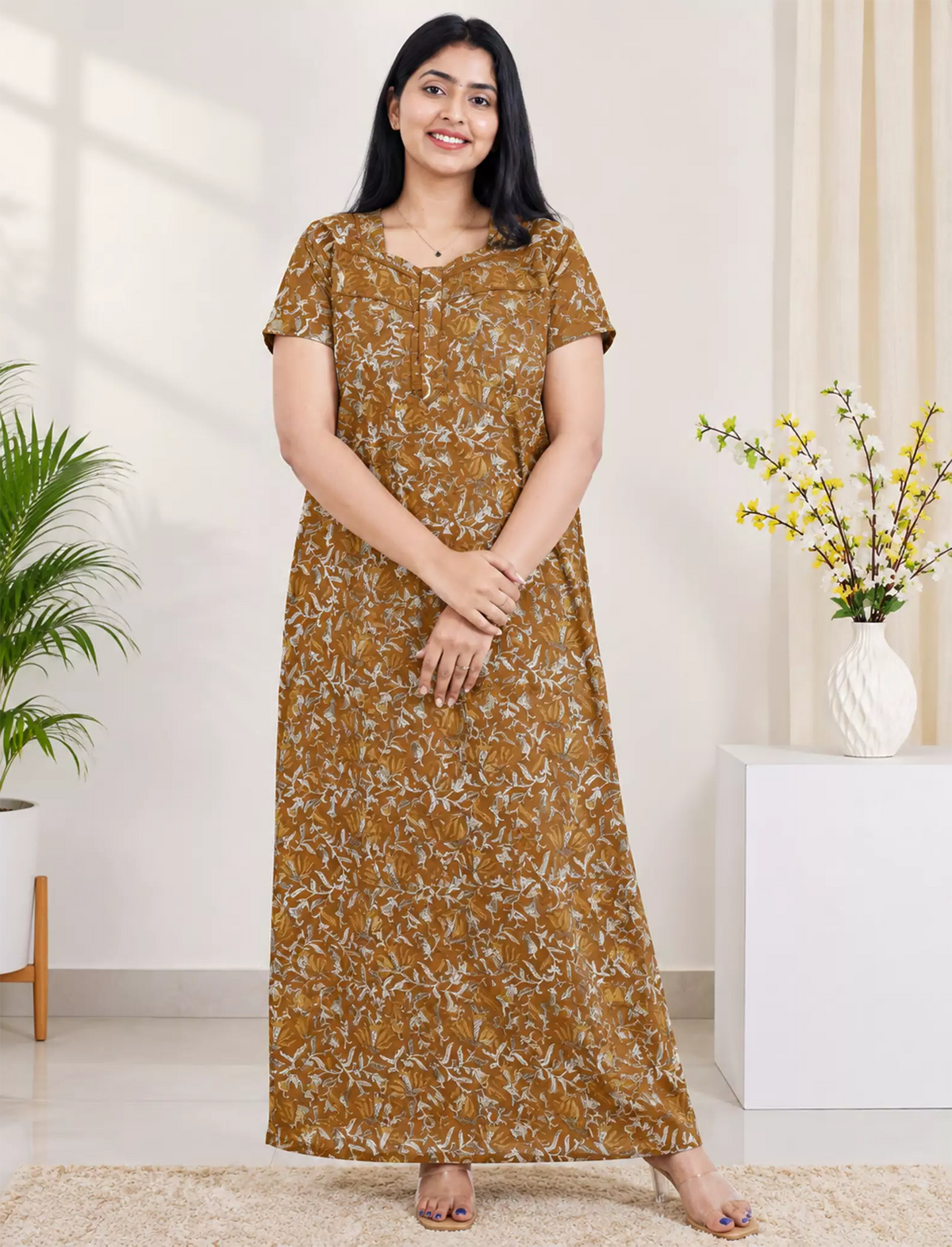 Cotton Printed Pleated Half Sleeve 4XL Nighties - Mangai Nighties