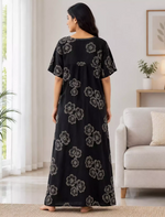 Women Floral Print Soft Cotton Zipper Nighty with Side Pocket - Mangai Nighties