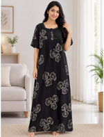Women Floral Print Soft Cotton Zipper Nighty with Side Pocket - Mangai Nighties