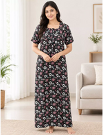 Women Geometric Printed Cotton Front Zip Nighty with Round Neck - Mangai Nighties