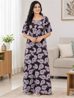 Cotton Swirl Floral Soft Zipper Front Nighty with Round Neck- Mangai Nighties
