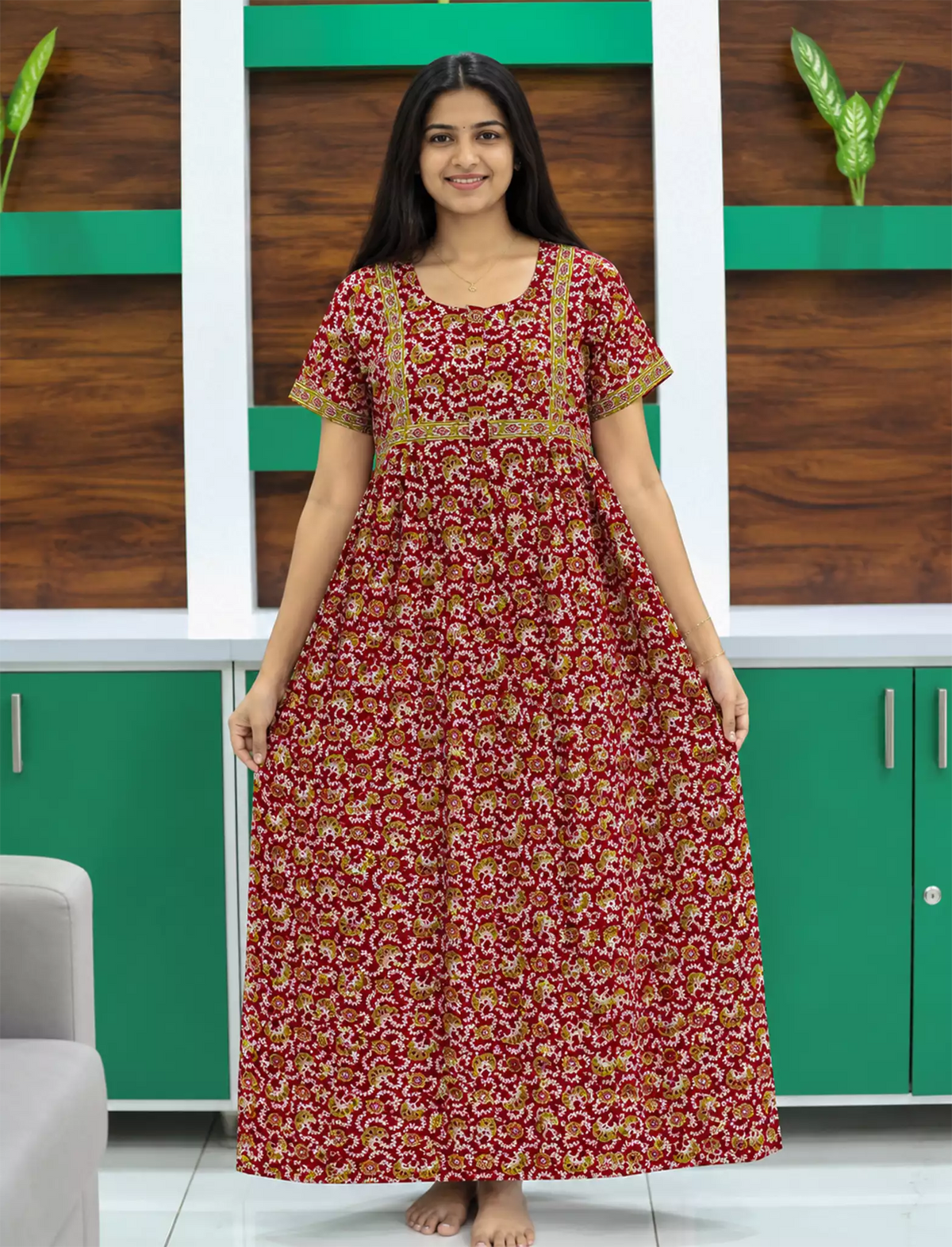 Cotton FROCK Model Casual Wear Nighties | Stylish Pleated Frock Style - Mangai Nighties