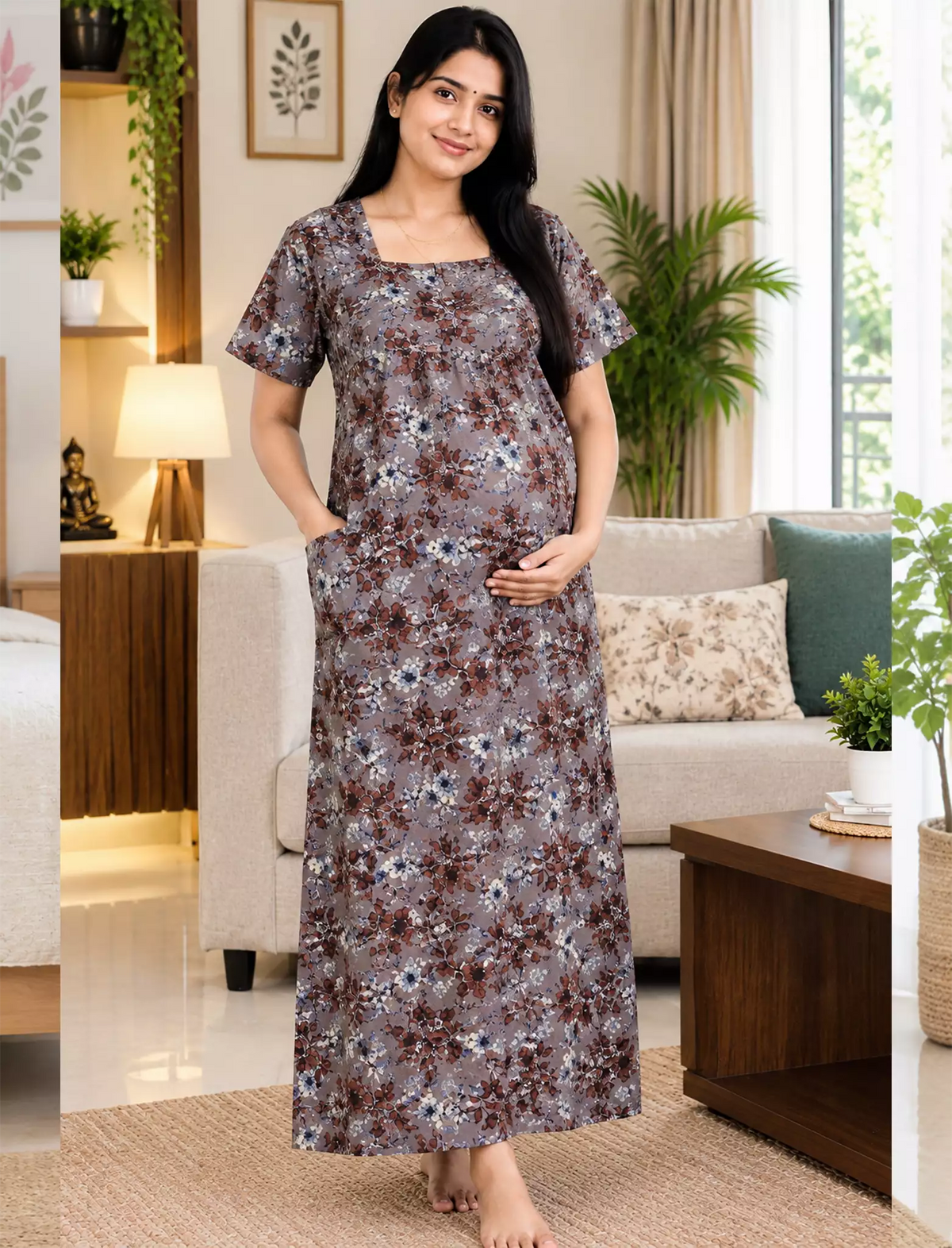 Mangai Soft Cotton Zip Feeding Nighty | Post Pregnancy Comfort
