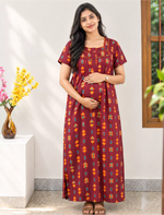 Cotton Straight Zip Feeding Nighty |Pre & Post Pregnancy - Mangai Nighties